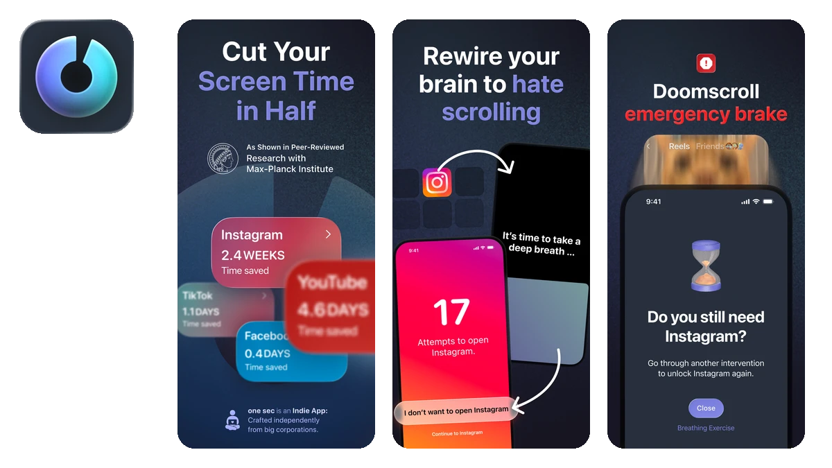 one sec Stopping Social Media Addiction App