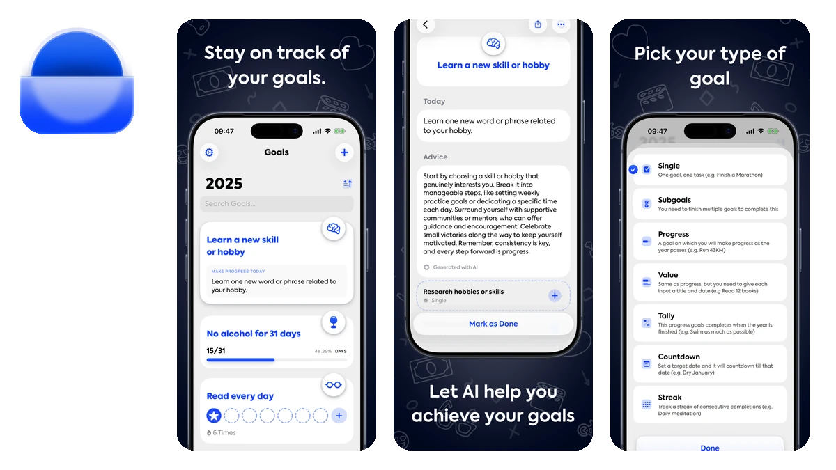 Gola personal goals tracker app
